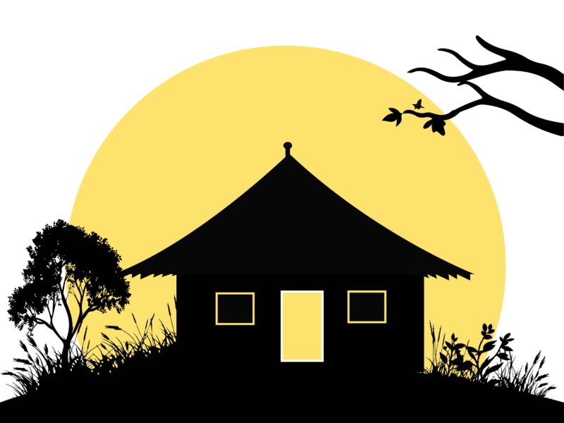 Simple Evening hut illustration vector in EPS